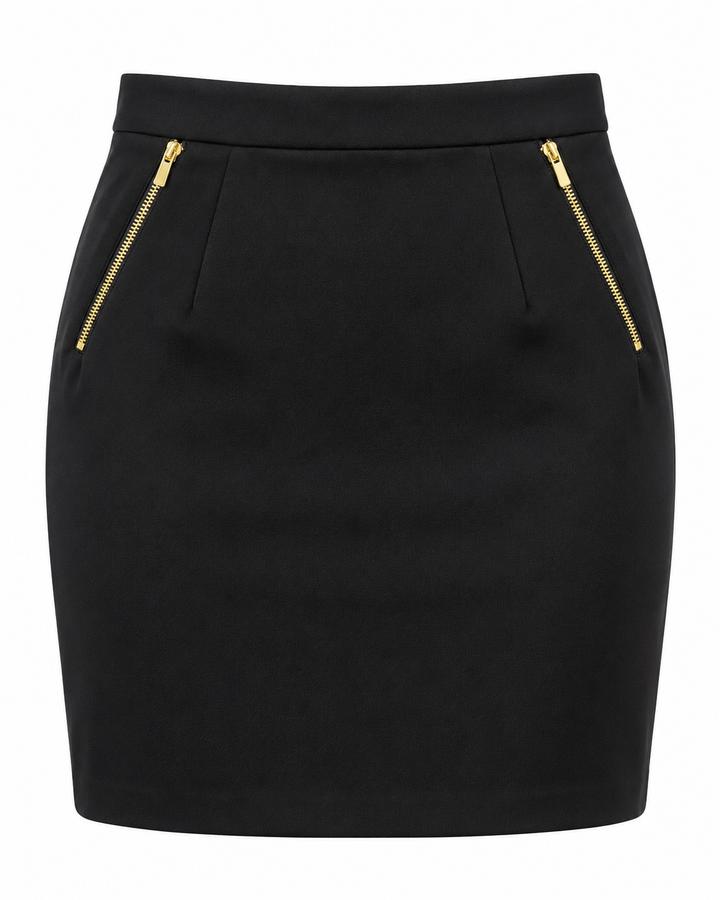 H&M Black Pencil Skirt with Gold Zips