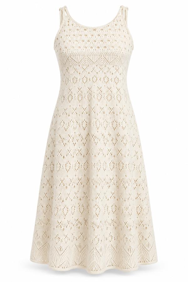 Ivory Crochet Knit Knee-Length Dress from gina collection