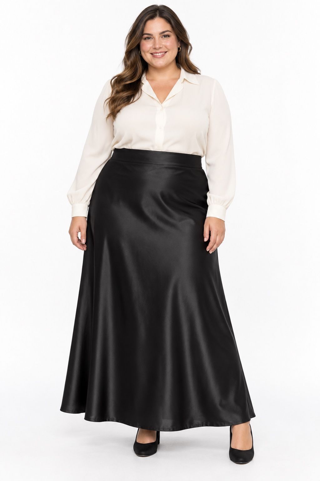 Zeagoo Women’s Black Satin Maxi Skirt – Plus Size, photo 2