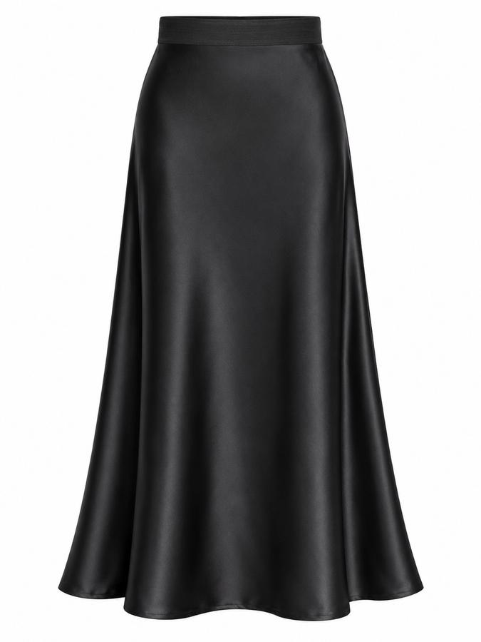 Zeagoo Women’s Black Satin Maxi Skirt – Plus Size