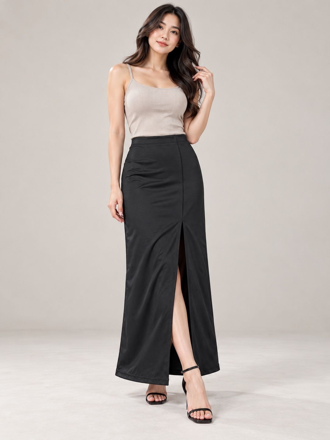 Black Maxi Skirt with Front Slit, photo 2