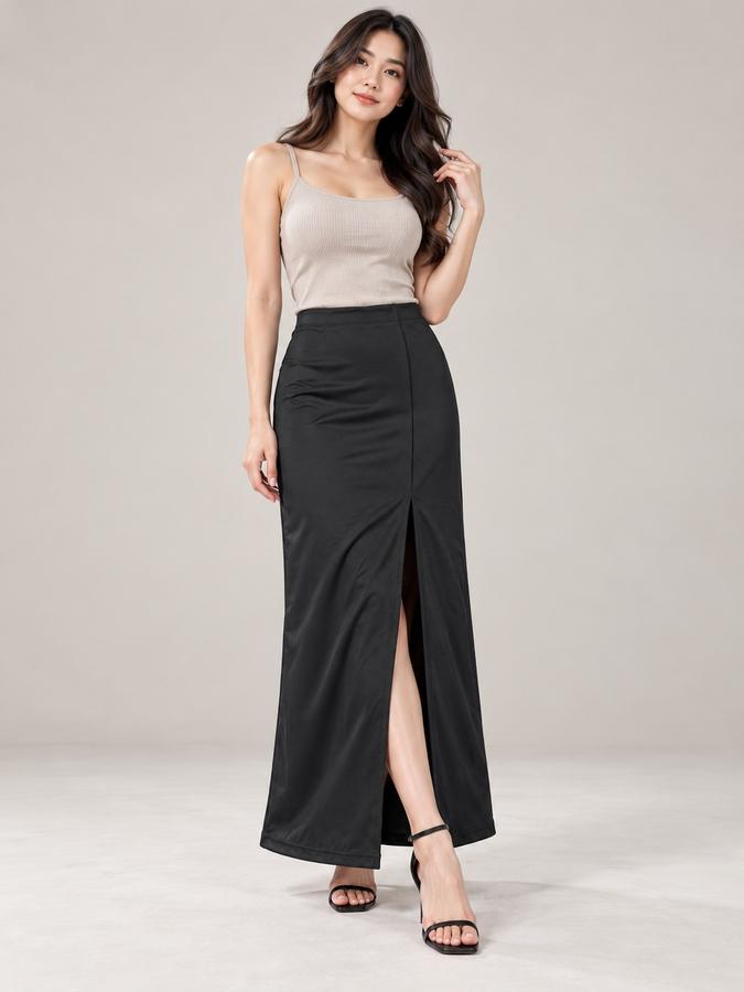 Black Maxi Skirt with Front Slit, photo 2