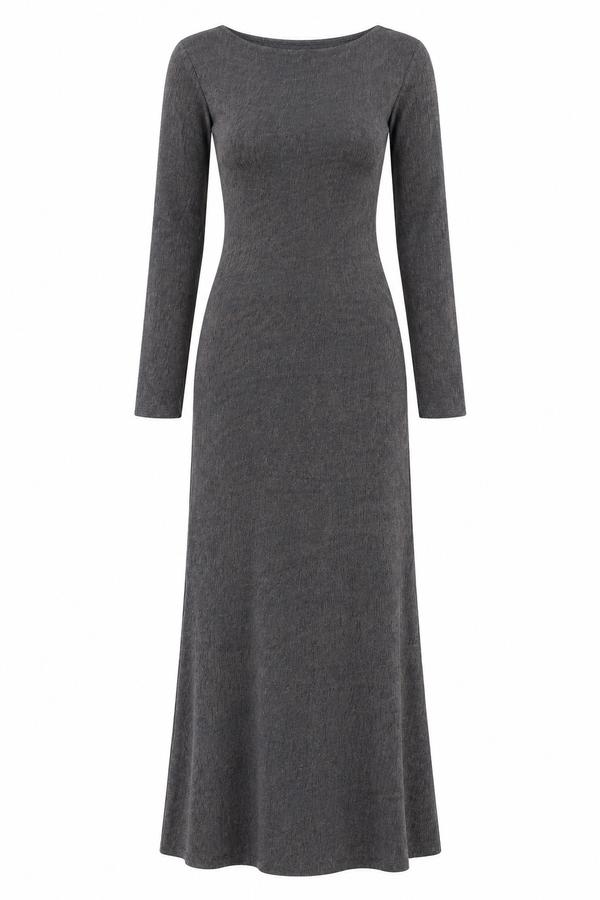 Zara Women’s Charcoal Gray Long-Sleeve Maxi Dress