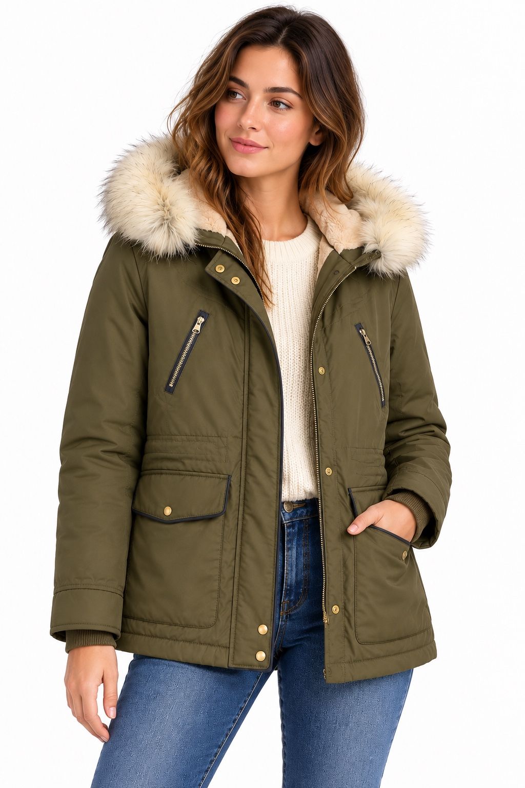 Zara Trafaluc Olive Green Faux-Fur Hooded Parka, photo 2