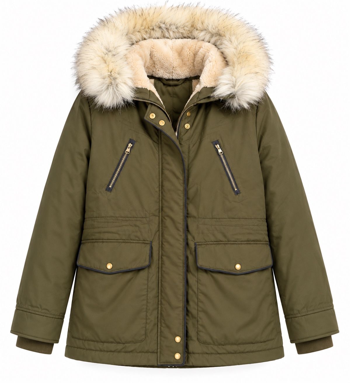 Zara Trafaluc Olive Green Faux-Fur Hooded Parka