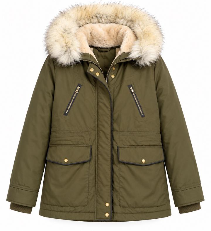 Zara Trafaluc Olive Green Faux-Fur Hooded Parka