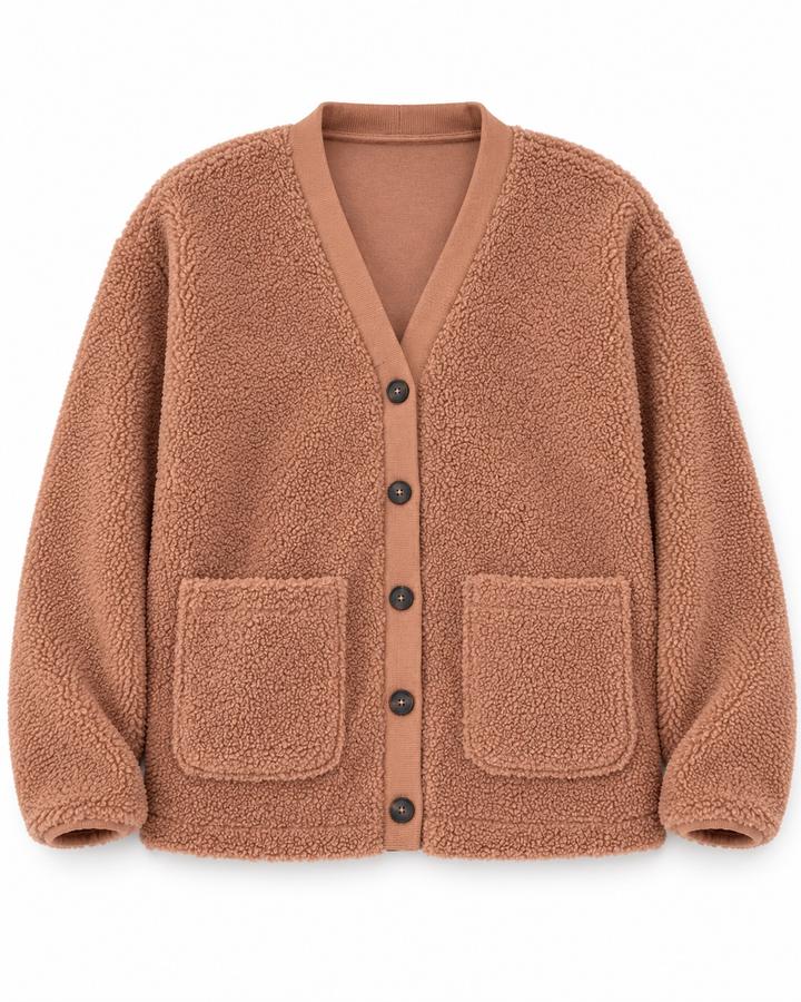 Women’s Camel Teddy Button-Up Cardigan