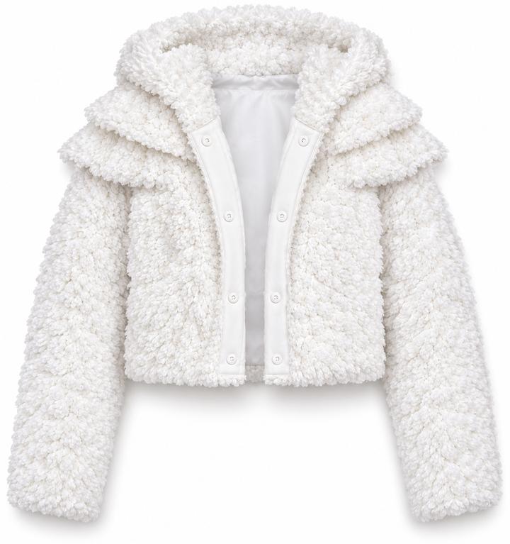 ASOS LUXE White Double-Ruffle Fluffy Hooded Jacket