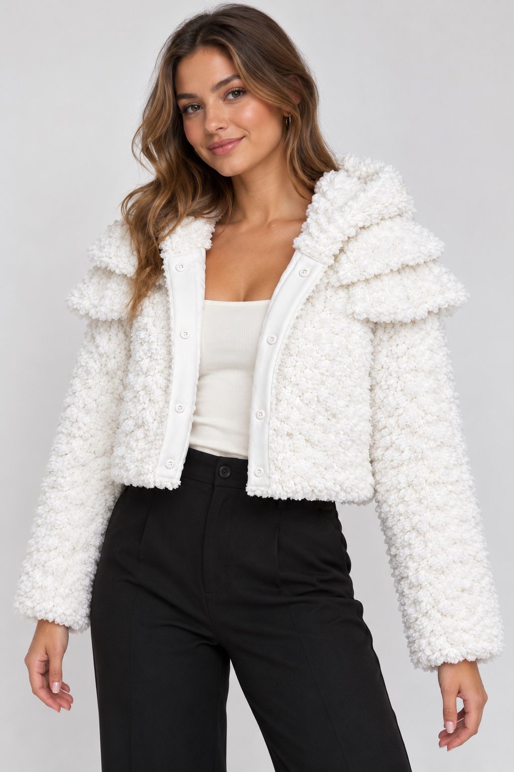ASOS LUXE White Double-Ruffle Fluffy Hooded Jacket, photo 2