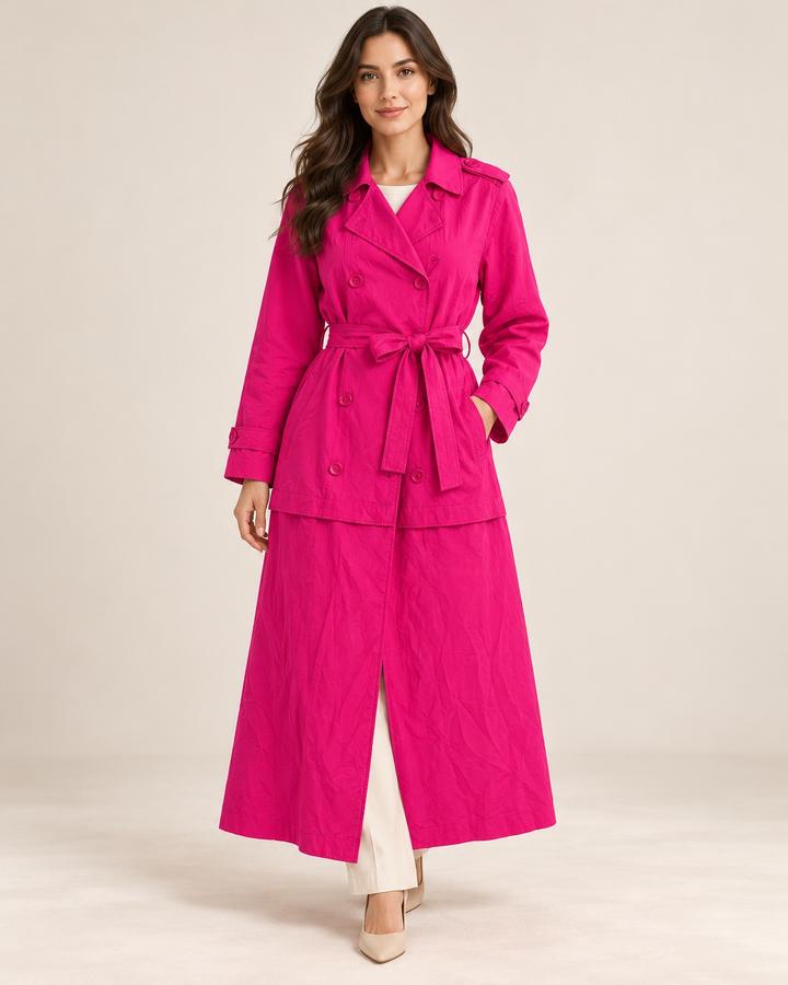 TRF Outerwear Fuchsia Long Double-Breasted Trench Coat, photo 2