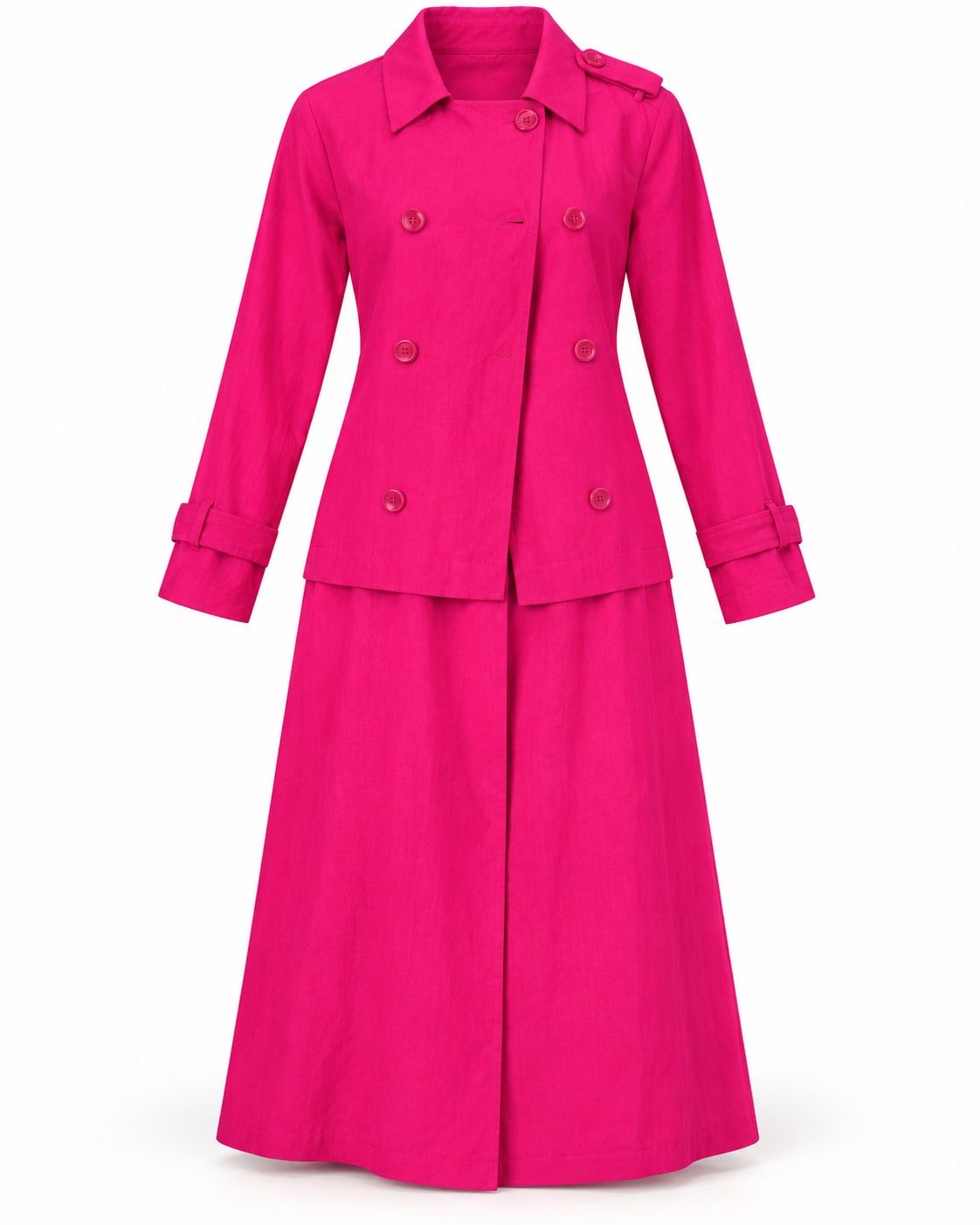 TRF Outerwear Fuchsia Long Double-Breasted Trench Coat