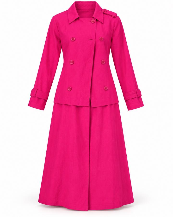 TRF Outerwear Fuchsia Long Double-Breasted Trench Coat