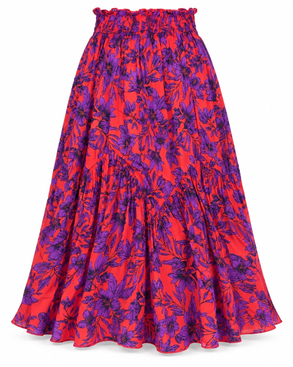 Promod Coral & Purple Floral Tiered Maxi Skirt