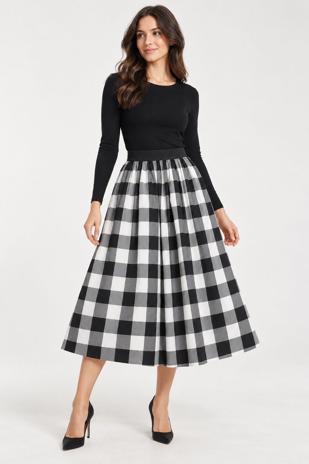 Reserved Black & White Checkered Midi Skirt, photo 2