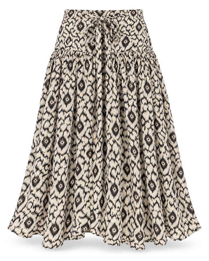 Meisie Cream Ikat Print Tie-Waist Maxi Skirt