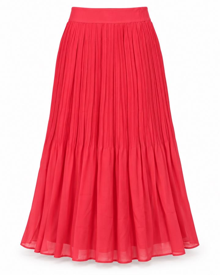 Pfeffinger Coral Red Pleated Chiffon Maxi Skirt