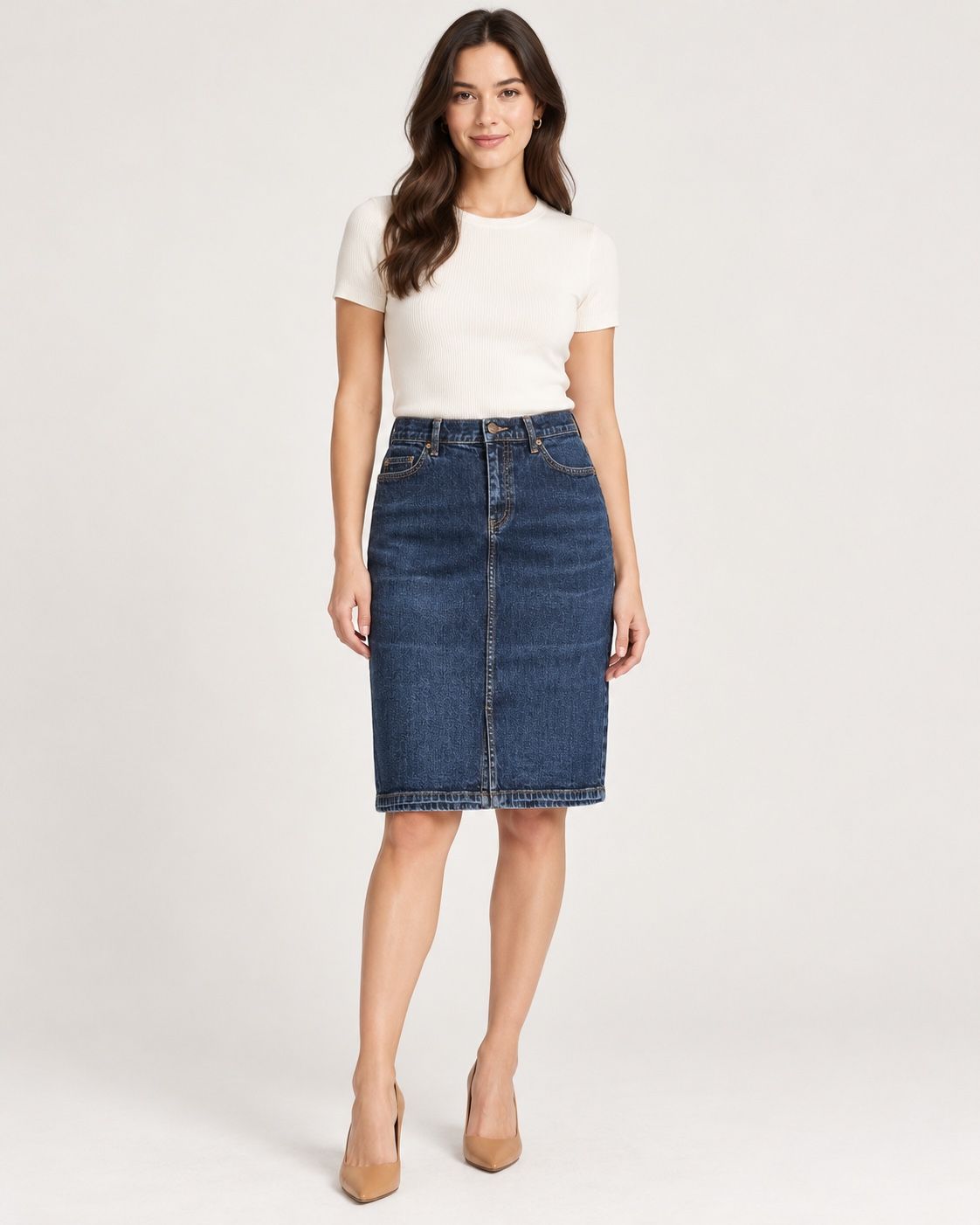 LRL Lauren Jeans Co. Dark Wash Denim Pencil Skirt, photo 2
