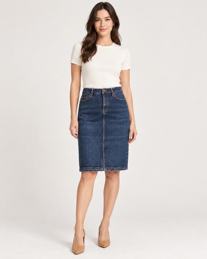 LRL Lauren Jeans Co. Dark Wash Denim Pencil Skirt, photo 2