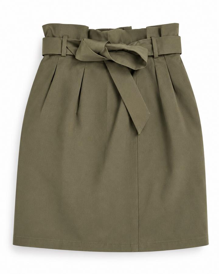 H&M Olive Green Paperbag-Waist Tie-Belt Skirt
