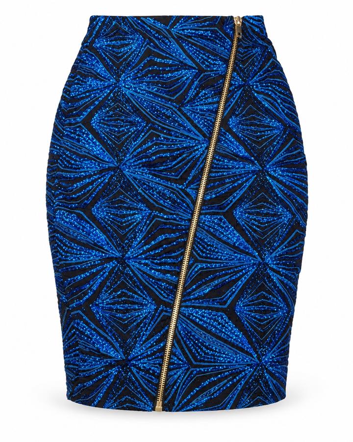 Jane & Me Electric Blue Glitter Zip Pencil Skirt
