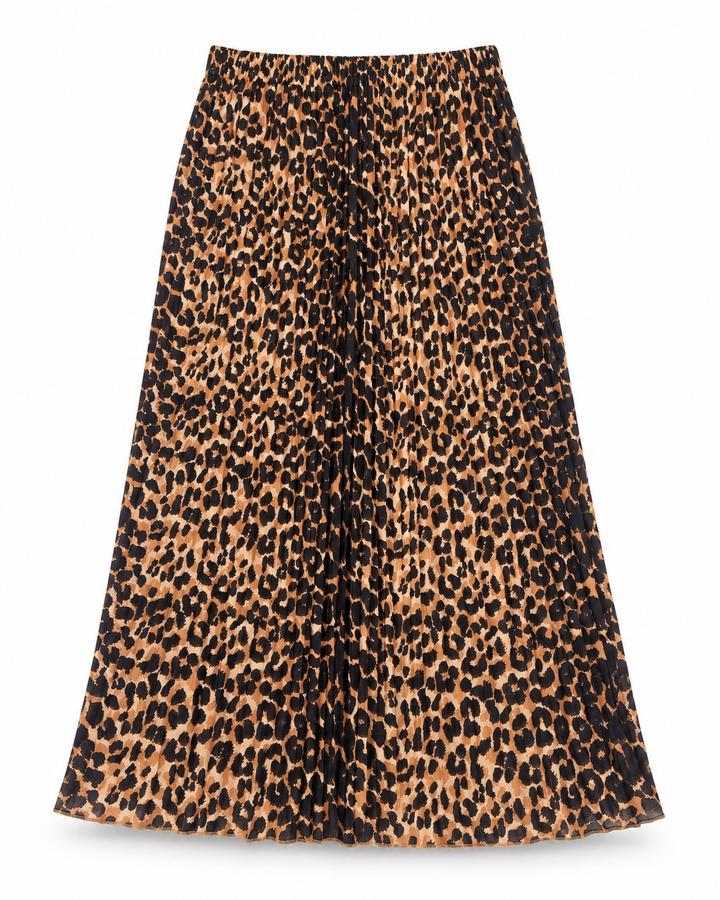 Zara Leopard Print Pleated Midi Skirt