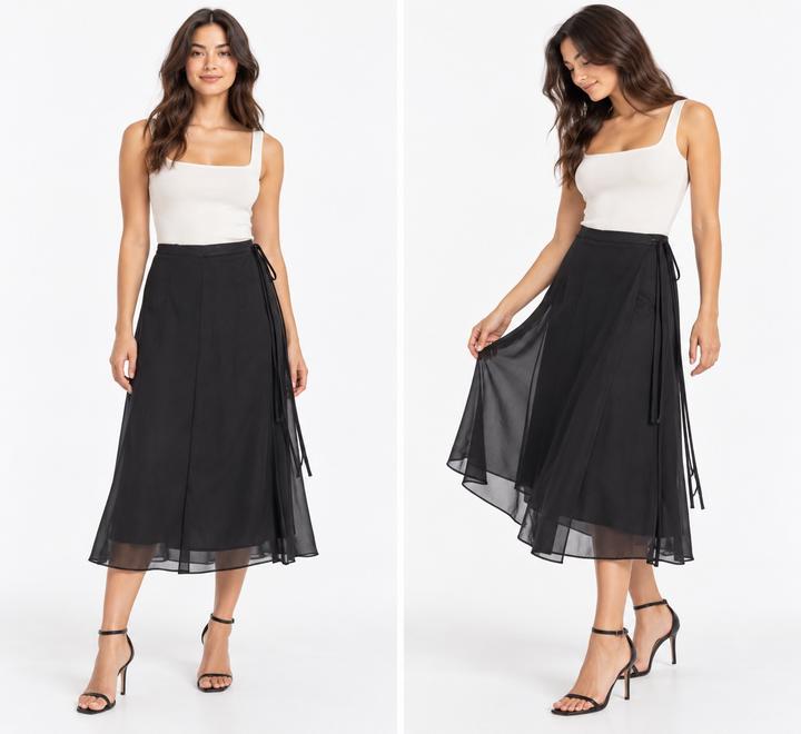 H&M Black Sheer Wrap Midi Skirt, photo 2