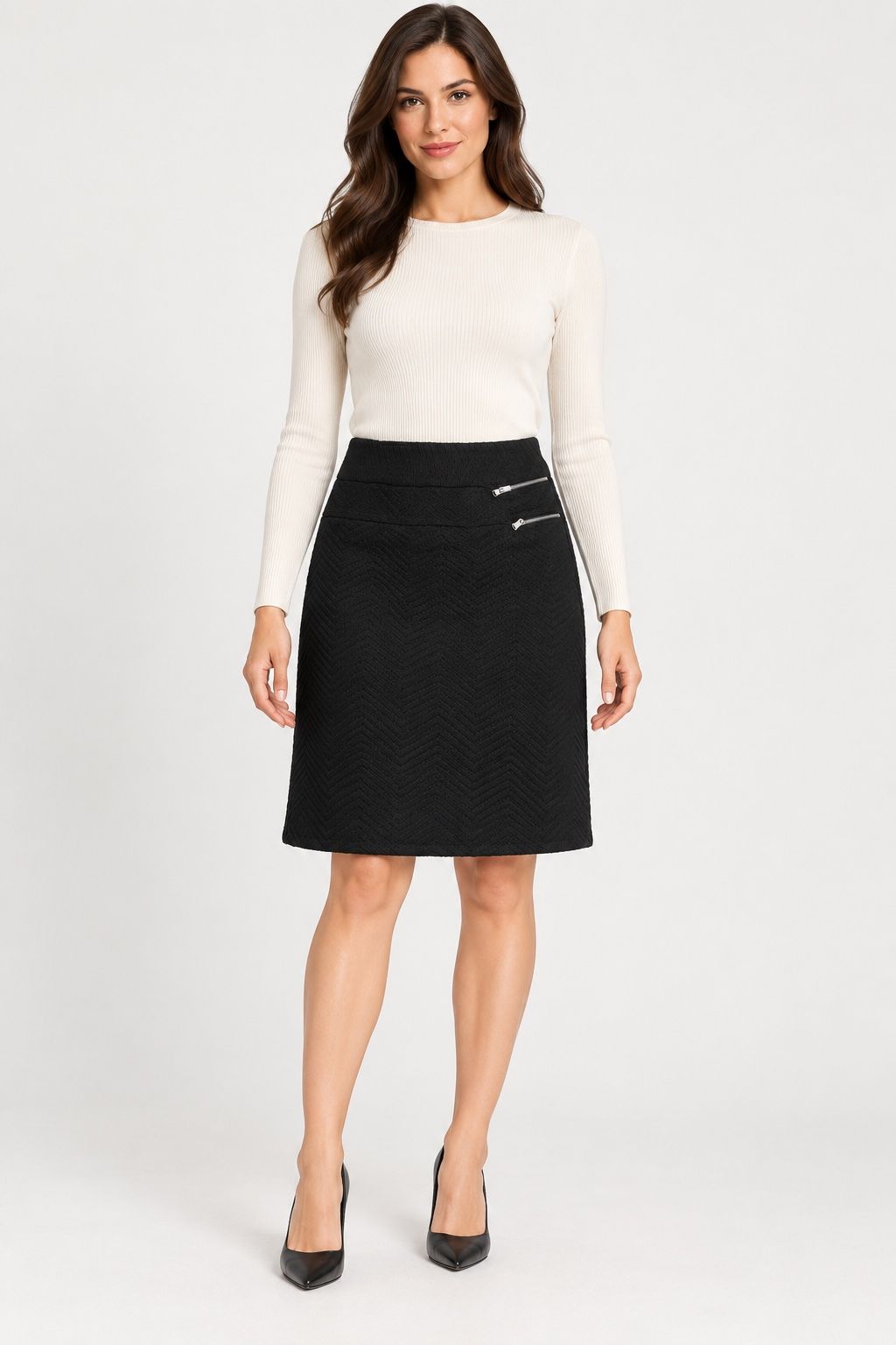 Armand Thiery Black Textured Chevron Skirt, photo 2