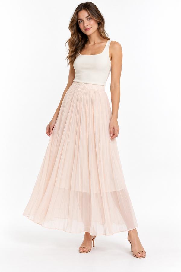 VILA Clothes Pale Blush Pleated Maxi Skirt, photo 2