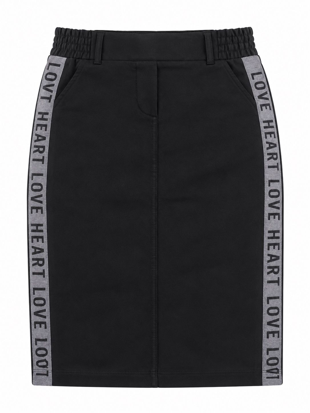 Kenny S. Black “Love Heart” Side-Stripe Pencil Skirt