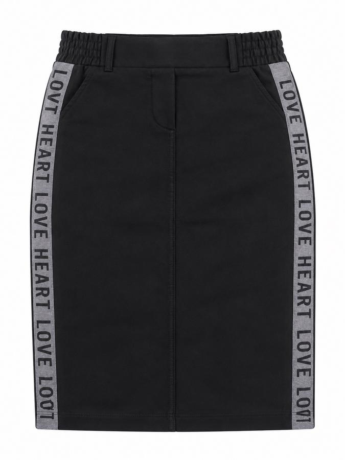 Kenny S. Black “Love Heart” Side-Stripe Pencil Skirt