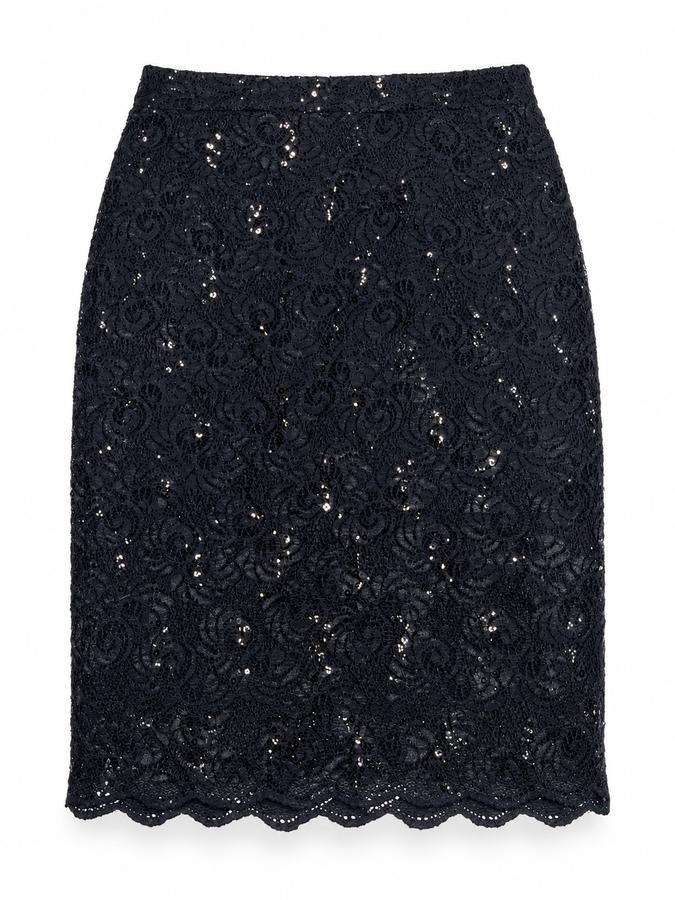 Couture Line Black Floral Lace Sequin Skirt