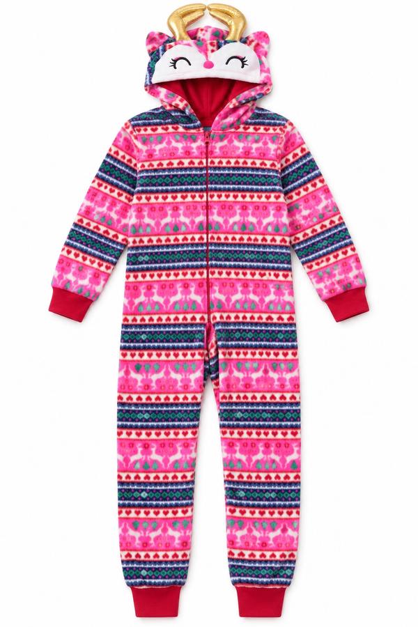 Max & Olivia Girls’ Pink Fleece Hooded Onesie