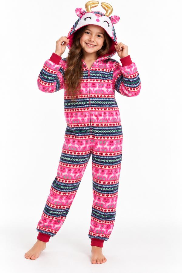 Max & Olivia Girls’ Pink Fleece Hooded Onesie, photo 2