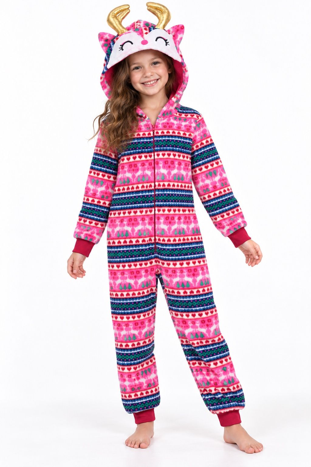 Max & Olivia Girls’ Pink Fleece Hooded Onesie, photo 3