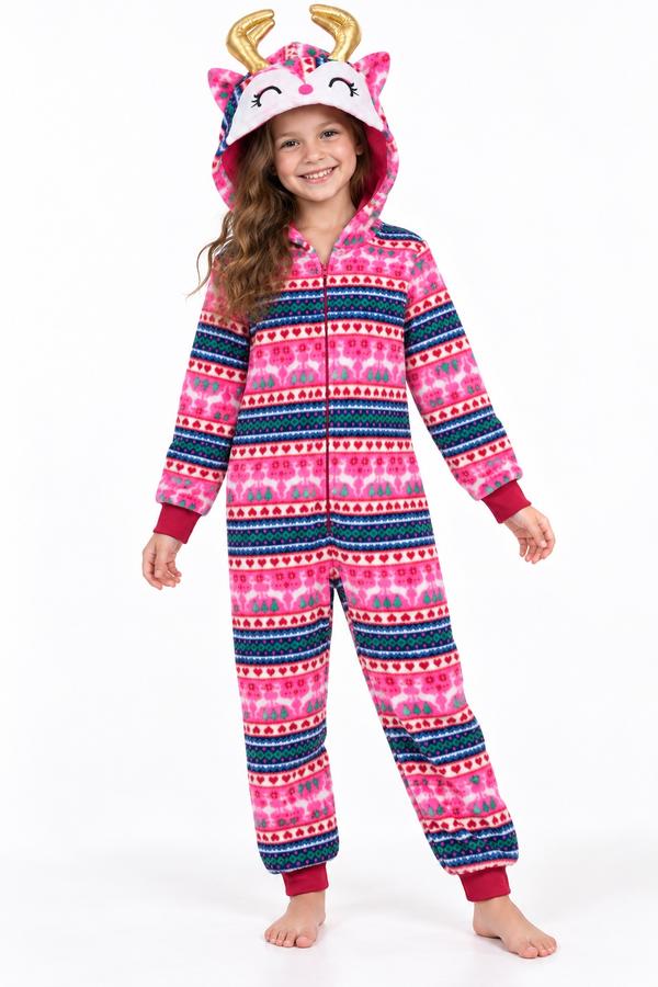 Max & Olivia Girls’ Pink Fleece Hooded Onesie, photo 3