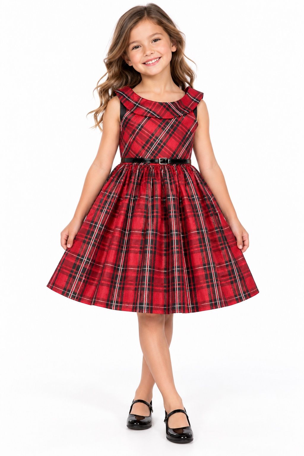 Bonnie Jean Girls’ Red Plaid Belted Party Dress, photo 2