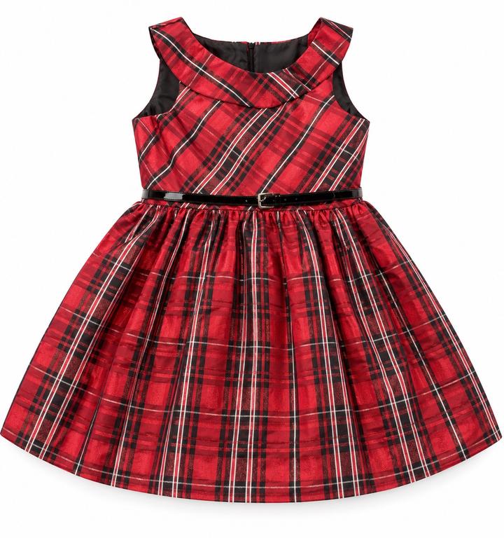 Bonnie Jean Girls’ Red Plaid Belted Party Dress
