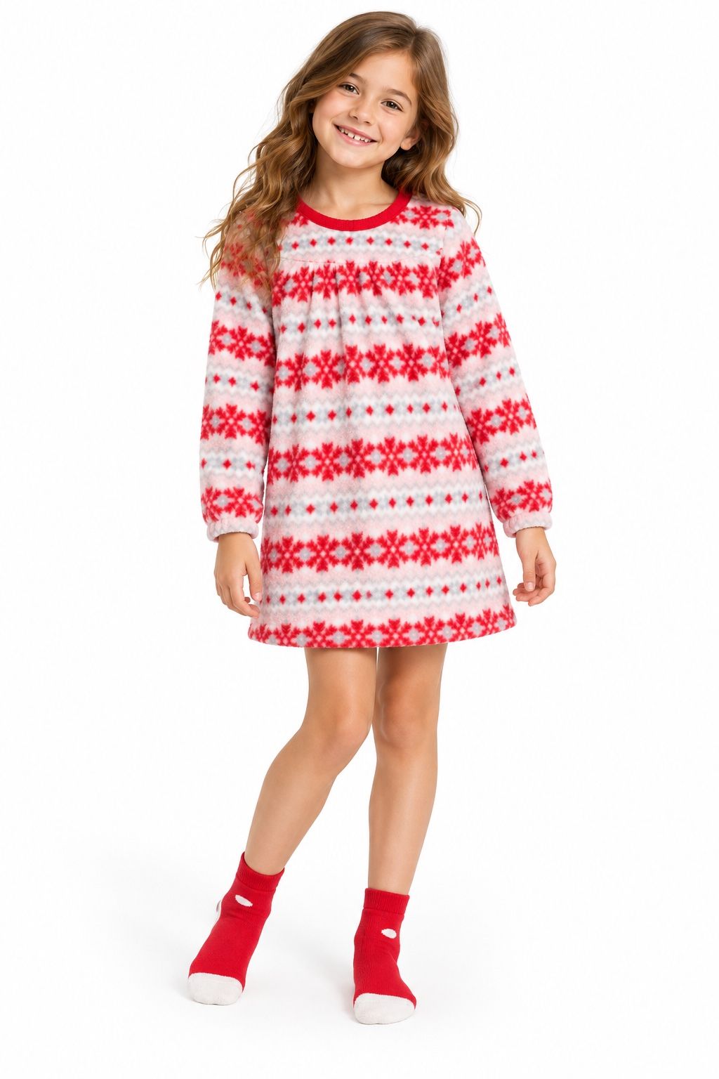 Max & Olivia Girls’ Snowflake Fleece Nightgown with Socks, photo 2