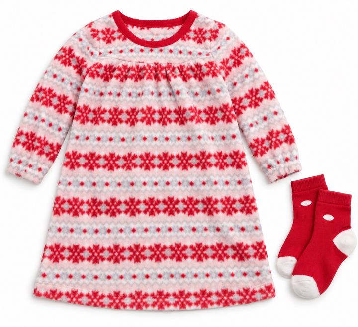 Max & Olivia Girls’ Snowflake Fleece Nightgown with Socks