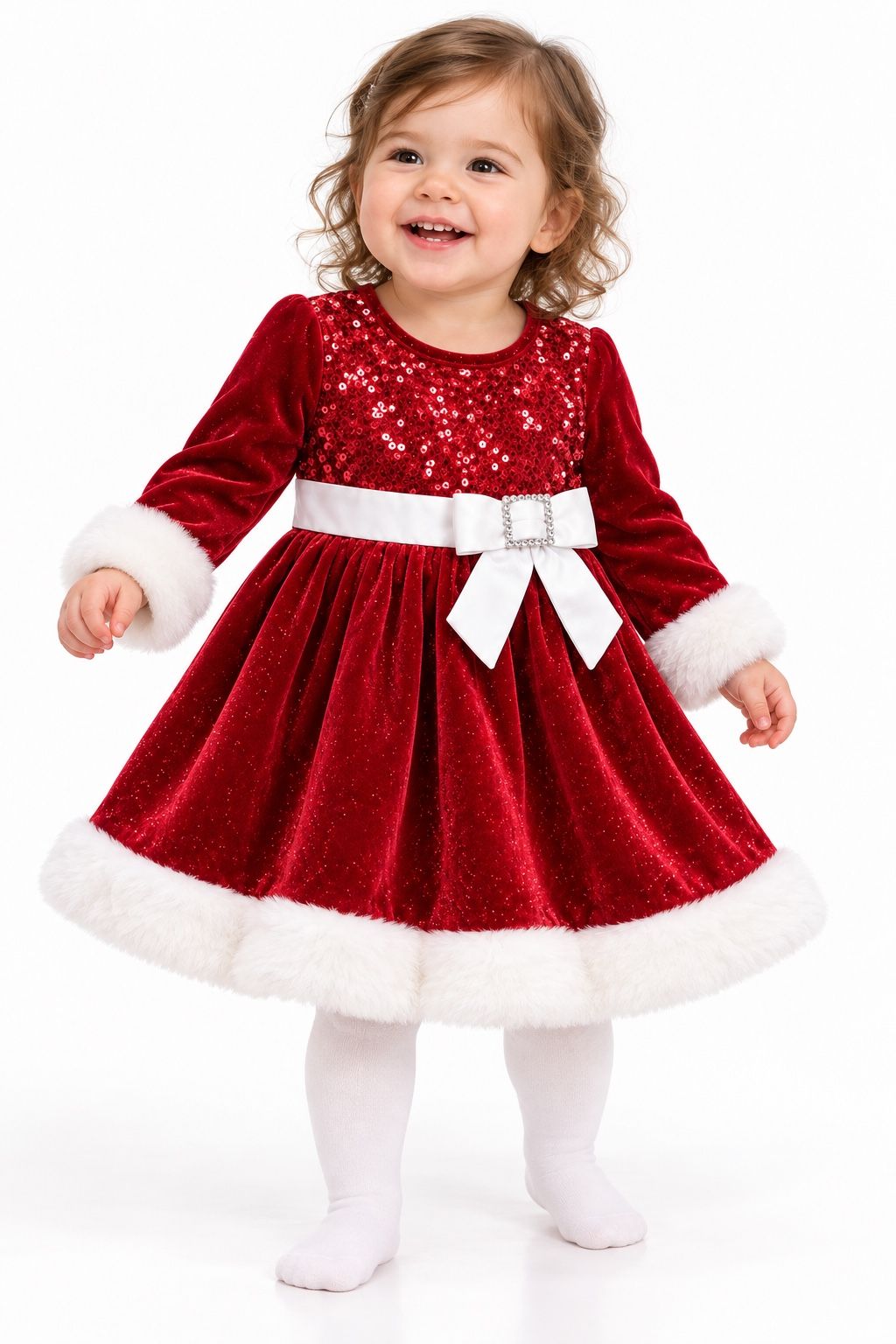 Bonnie Baby Girls’ Red Velvet Sequin Holiday Dress, photo 2
