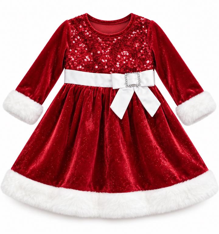 Bonnie Baby Girls’ Red Velvet Sequin Holiday Dress