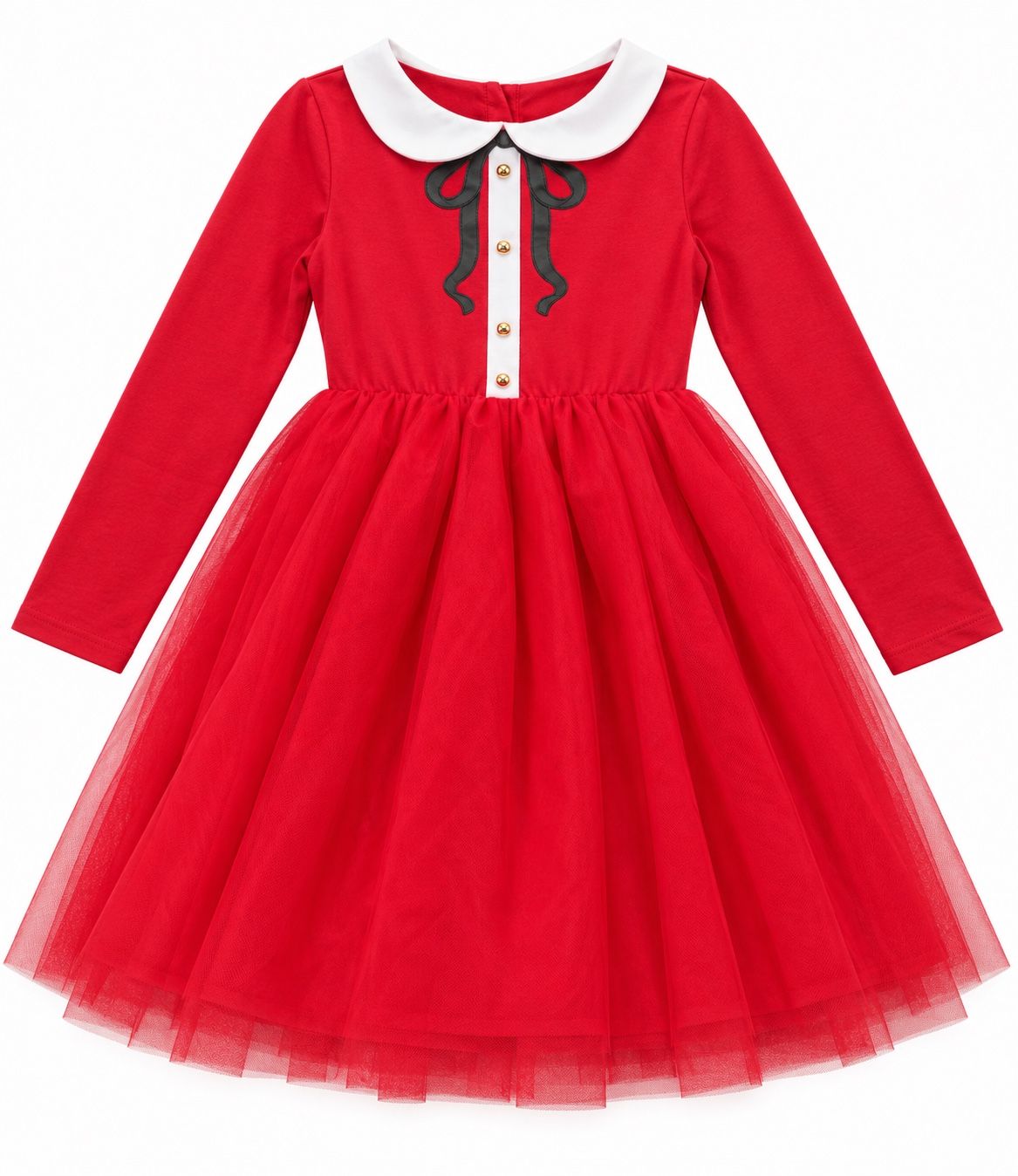 Girls’ Red Tulle Dress with Peter Pan Collar