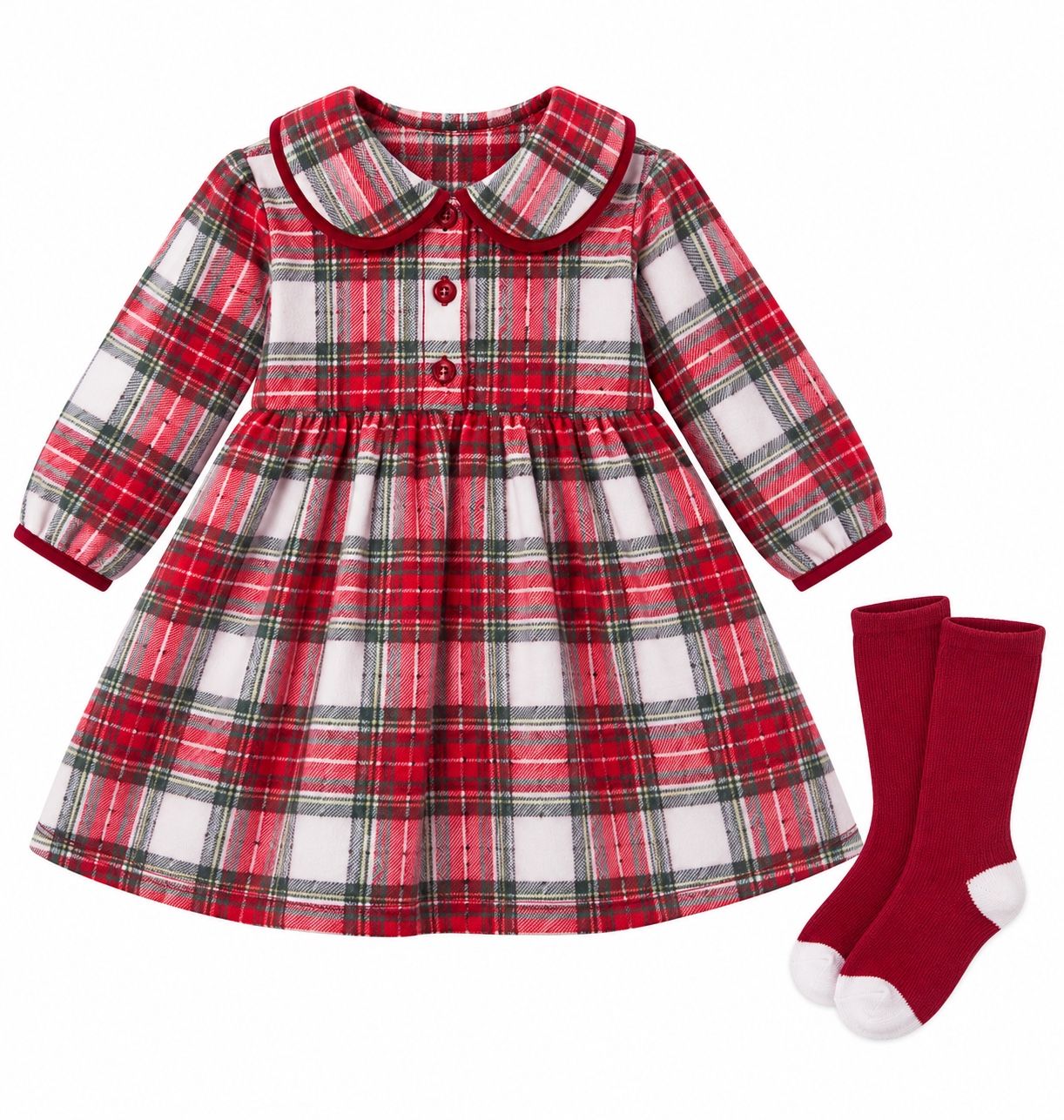 Max & Olivia Mini Baby Girl’s Plaid Dress with Matching Socks