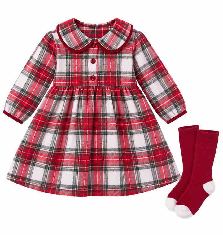 Max & Olivia Mini Baby Girl’s Plaid Dress with Matching Socks