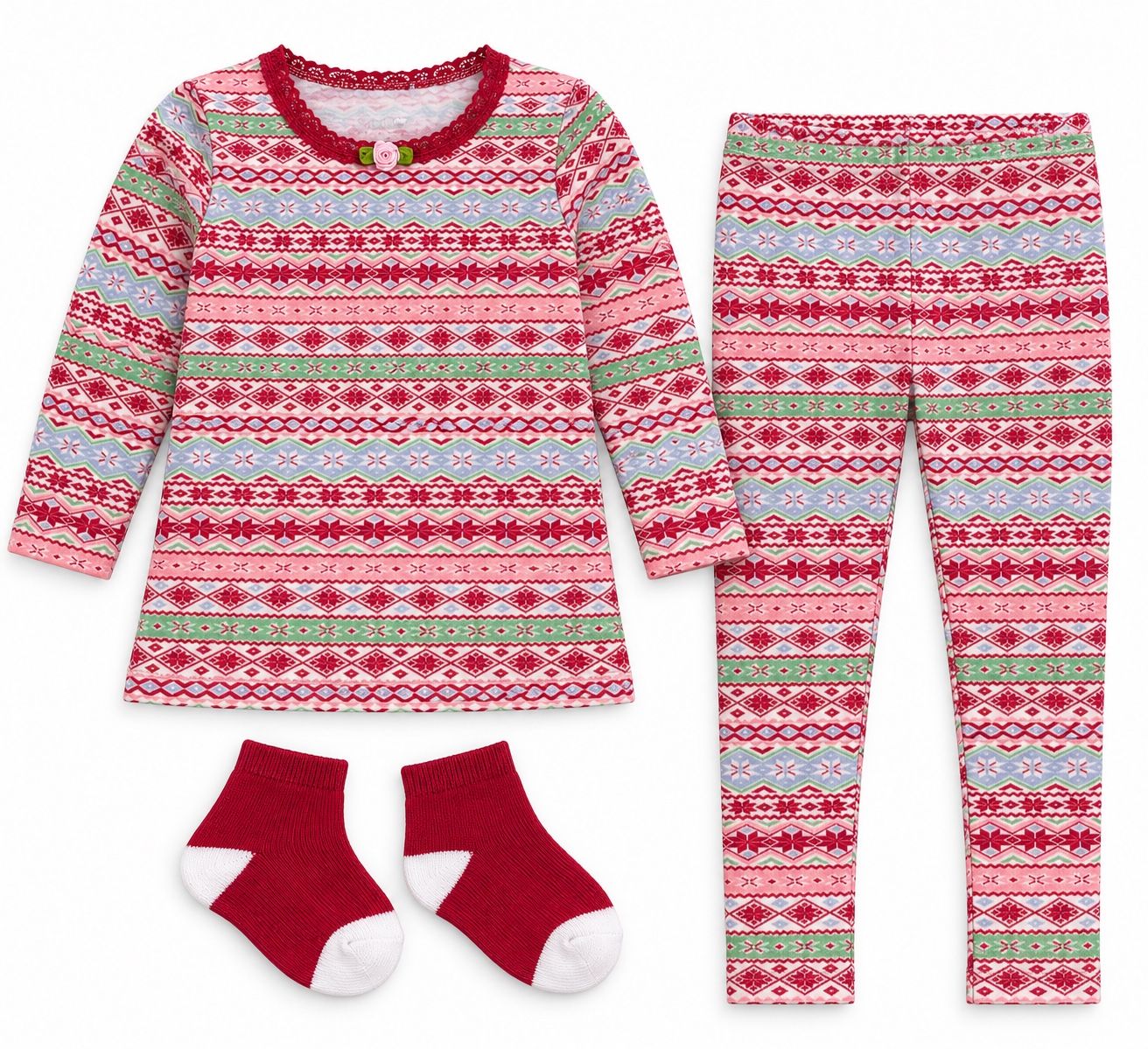 Girls’ Nordic Print 3-Piece Outfit Set