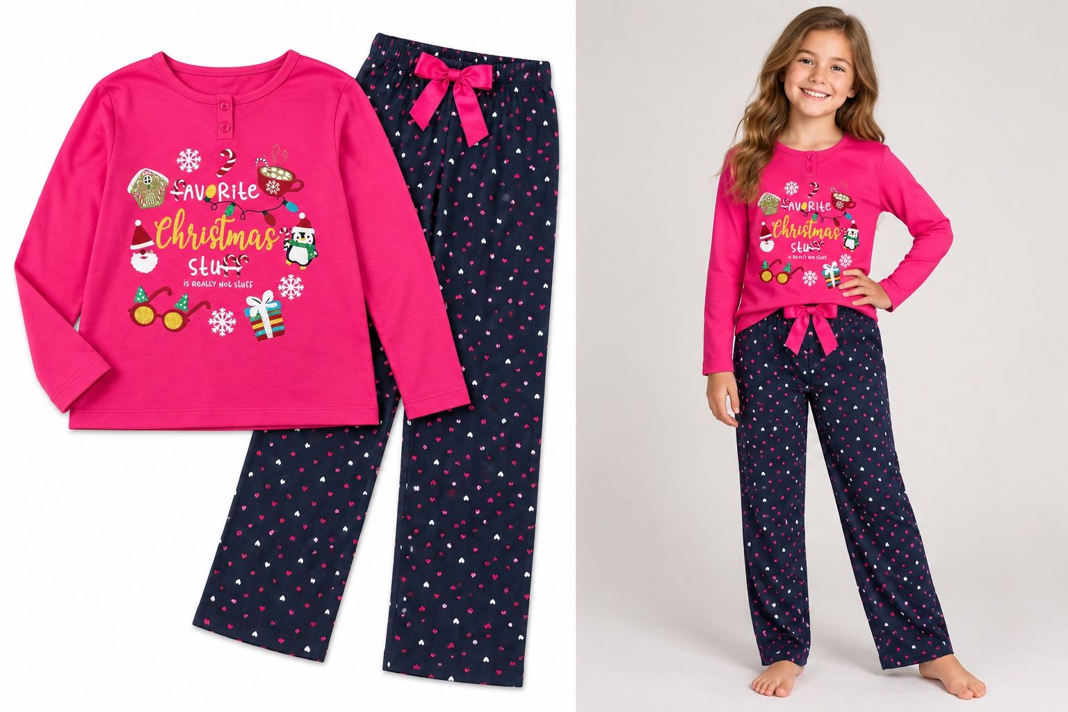 Girls’ Fuchsia Christmas Pajama Set, photo 3