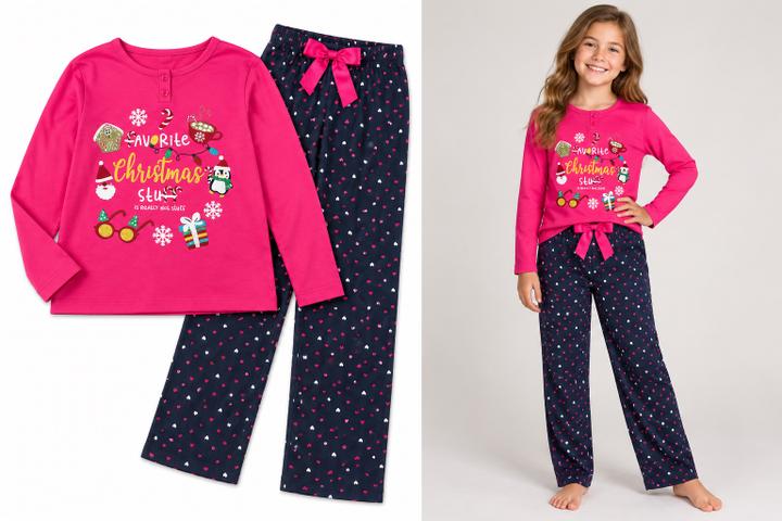 Girls’ Fuchsia Christmas Pajama Set, photo 3