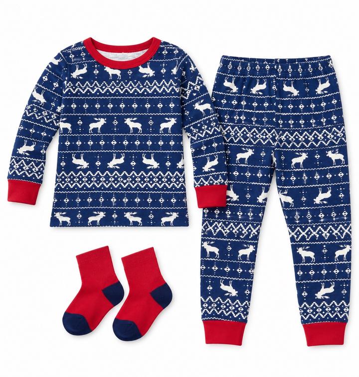 Toddler Boys’ 3-Piece Nordic Reindeer Pajama Set