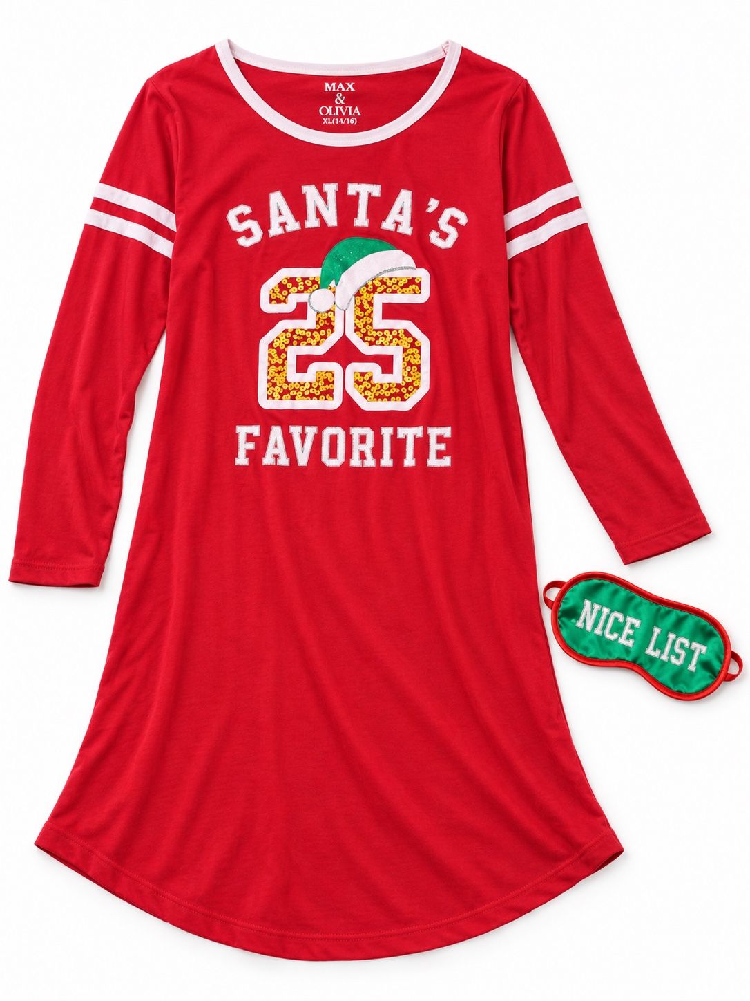 Max & Olivia Girls’ “Santa’s Favorite” Christmas Sleep Shirt & Eye Mask Set