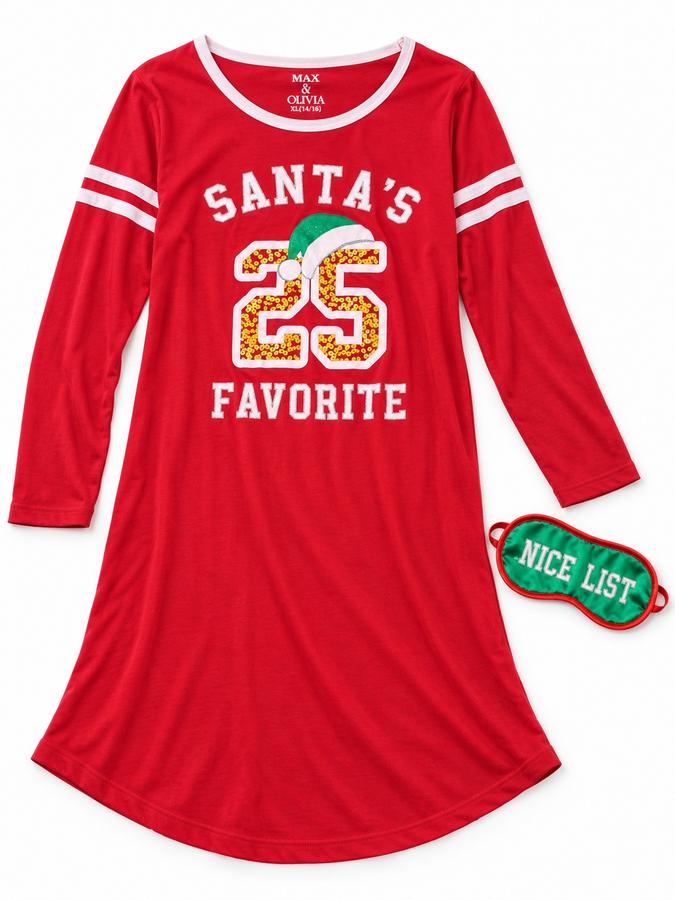 Max & Olivia Girls’ “Santa’s Favorite” Christmas Sleep Shirt & Eye Mask Set